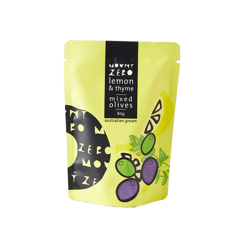 Mount Zero lemon & thyme marinated mixed olives pouch