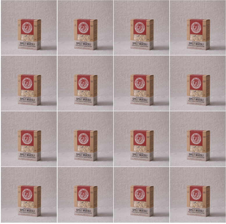Spelt Muesli (Pecan Cacao & Toasted Coconut) 500g Carton of 12